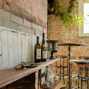 a table with wine glasses on it