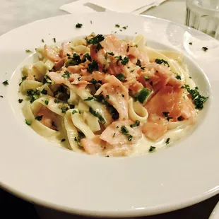 Smoked salmon fettuccine.