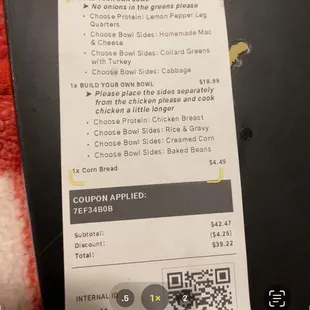 a receipt on a cell phone