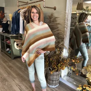 Mystic Falls Poncho and Venti 6 green crinkle joggers with silver sparkle patches.