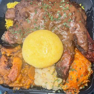 Smothered turkey leg yanks and Mac and cheese