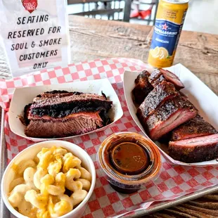 SMOKED PRIME BRISKET,  SMOKED DUROC RIB TIPS, &amp; SIGNATURE MAC CHEESE