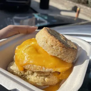 Sausage egg and cheese biscuit