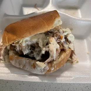 Pulled pork sandwich with cole slaw