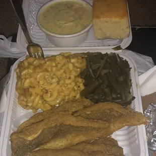 Whiting Fish Macaroni Green Beans Potato Salad