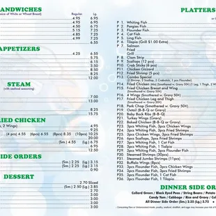 the menu of the restaurant