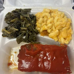 Meat Meatloaf with 2 Sides  Collard Greens, Mac and Cheese
