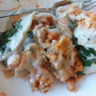 These enchiladas were soooooo good. Butternut squash, poblanos, navy beans with a cashew based sauce.