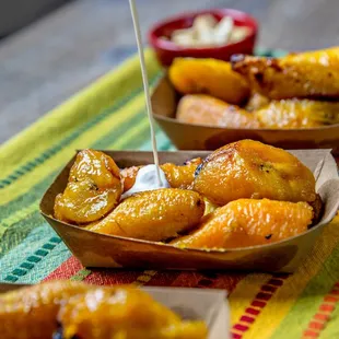 Plantains served with a side of cashew cream!