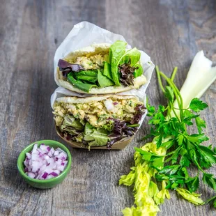 Arepas filled with seasoned artichokes,  chickpeas &amp; spinach