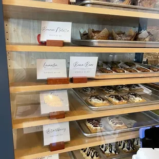shelves of pastries and pastries