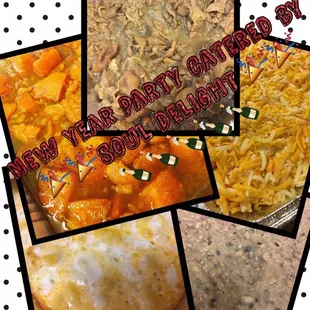 New Year food for good luck....chitterlings, candied yams, Mac and cheese and black eyed peas
