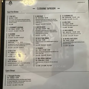Beer menu