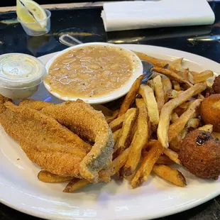 Small Catfish   White Beans. French Fries. Hushpuppies