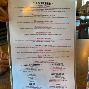 Back of menu