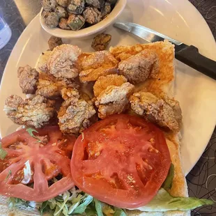 Peacemaker Oyster Poboy. Fried Okra