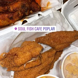 wings in medium sauce, catfish basket with double mac &amp; cheese.