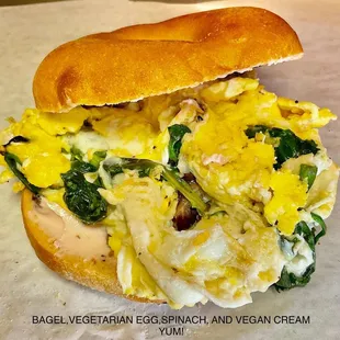 Bagel eggs and spinach