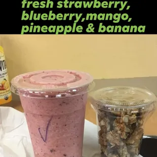 SOUL Smoothie made with fresh strawberry, blueberry, mango, pineapple &amp; banana
