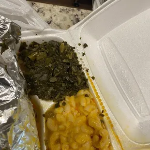 Greens and Mac and cheese