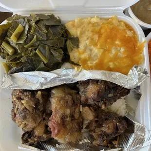 Catfish Lunch Greens Yams Red Beans and Rice Macaroni and Cheese Cabbage Oxtails