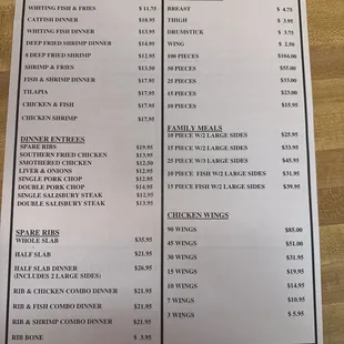 the menu for the restaurant
