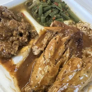 Turkey Wings, dressing, and green beans