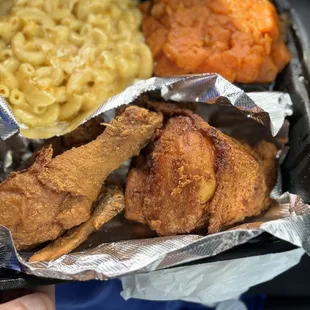 Fried Chicken, Mac and Cheese &amp; Candied Yams with a side of Muffins