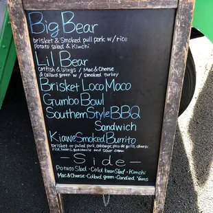 a chalk board with a menu on it