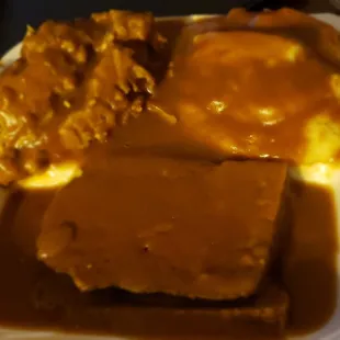 Meatloaf, mashed potatoes and dressing
