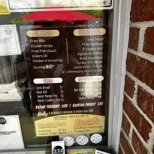 Menu posted in the window
