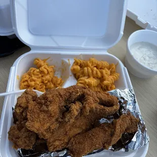 Chicken Strips with Cheesy MaC