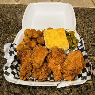 Fried Yard Bird, Green Beans, Cornbread and Fried Okra