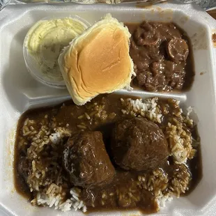 Meatball Stew, Red Beans N Rice &amp; Potato Salad