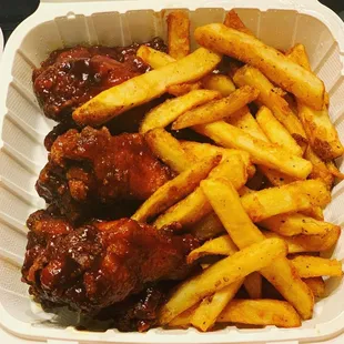 Bourbon Wings and fries!