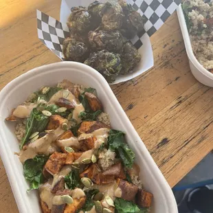 Brussel sprouts and quinoa salad with sweet potatoes