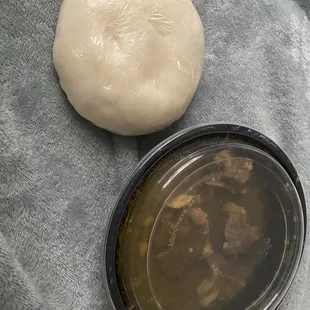 Okra soup and fufu with Goat Meat