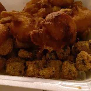The burnt shrimp and burnt fried okra.