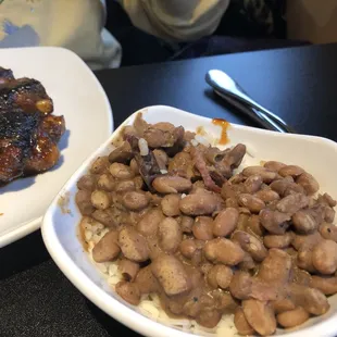Very dry, slightly warm beans and rice.