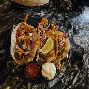 Lobster roll,  salmon taco entrees