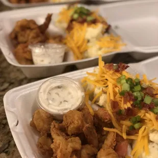 Fried Shrimp and Loaded baked potatoes