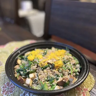 Build your own fried rice - my Vegan with Tofu, spinach, green onions jalapeños (all fresh)!with original sauce