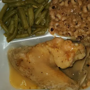 chicken, beans, and green beans