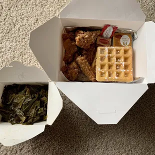 Fried Chicken and Waffle + side of Collard Greens