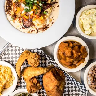 a spread of food on a table