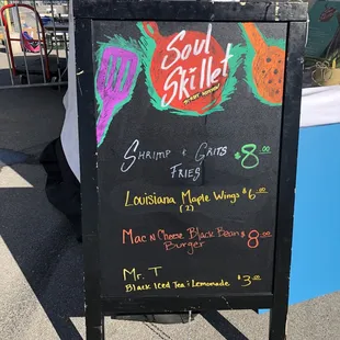 a blackboard with a menu written on it