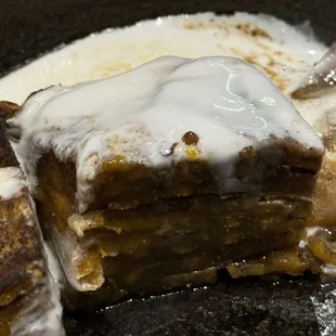 Thinly sliced sweet potato w/ marvelous marshmallow sauce.