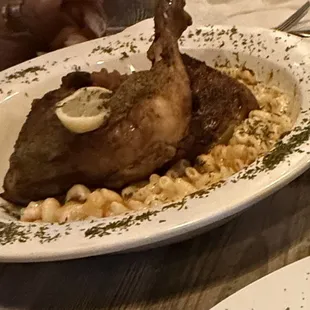 Chicken breast and Mac-n-cheese,