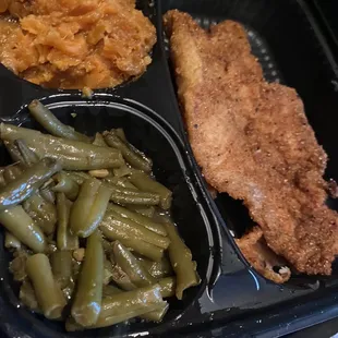 Fried Catfish, green beans &amp; yams