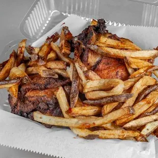 Fried Chicken snack pack. Includes 1 thigh, 1 drumstick and hand-cut fries.